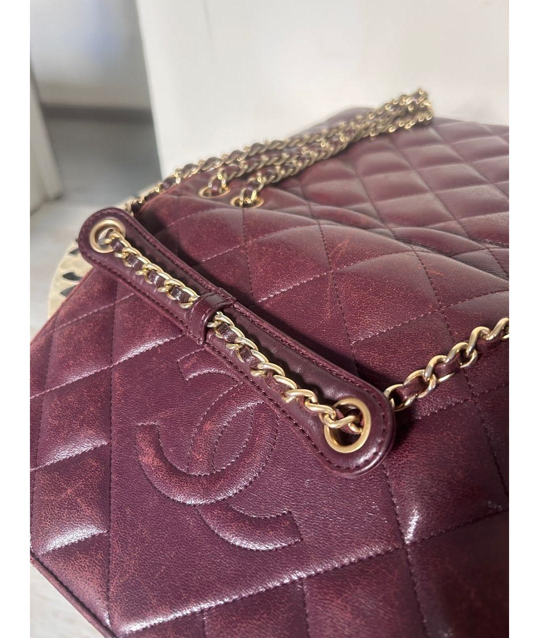 CHANEL Бордовая кожаная сумка через плечо, фото 6