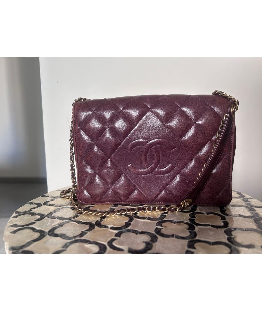 CHANEL Бордовая кожаная сумка через плечо, фото 7