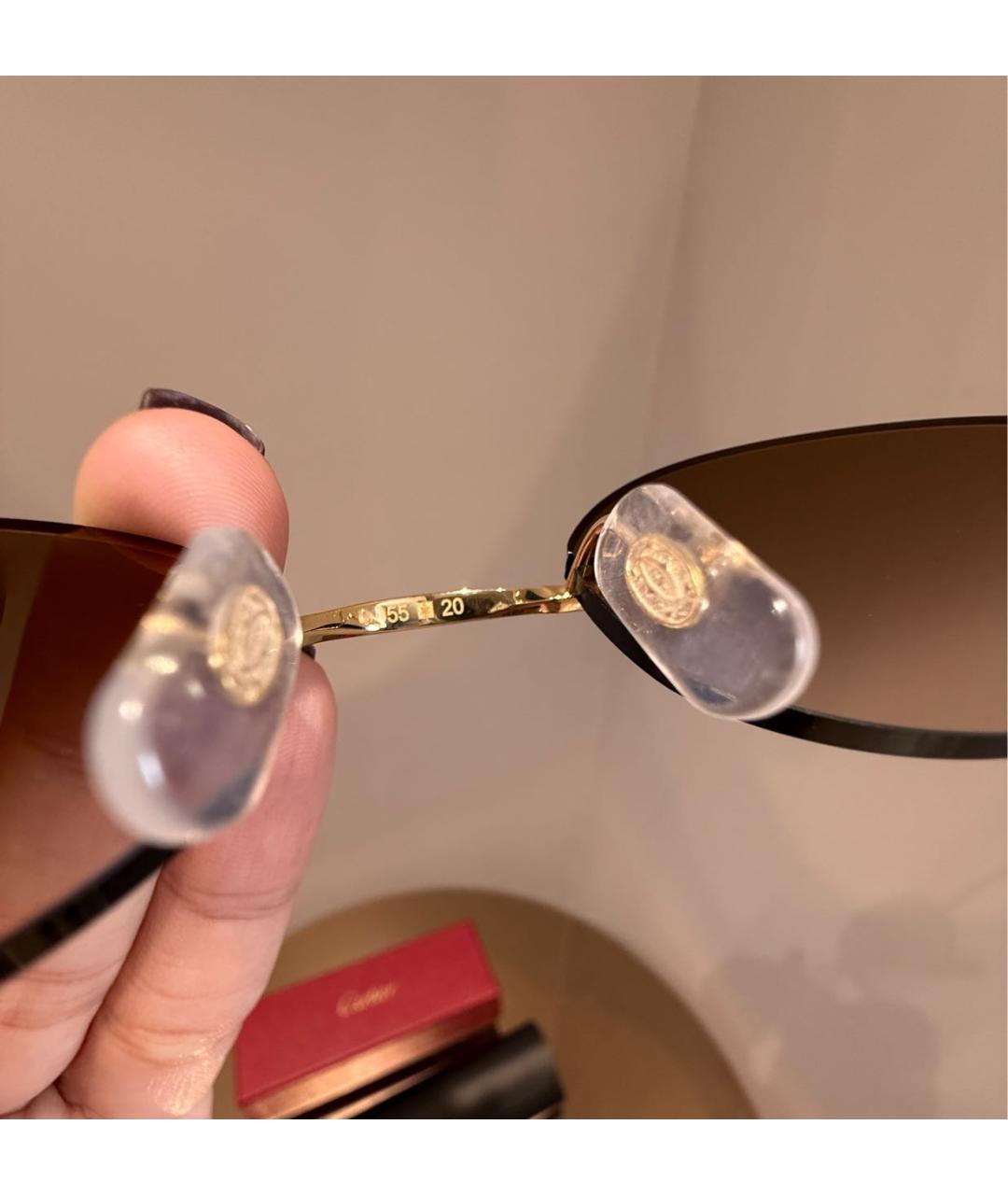 CARTIER Коричневые металлические солнцезащитные очки, фото 7