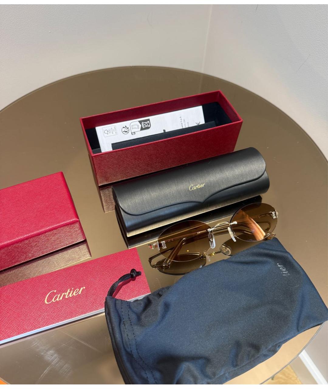 CARTIER Коричневые металлические солнцезащитные очки, фото 4
