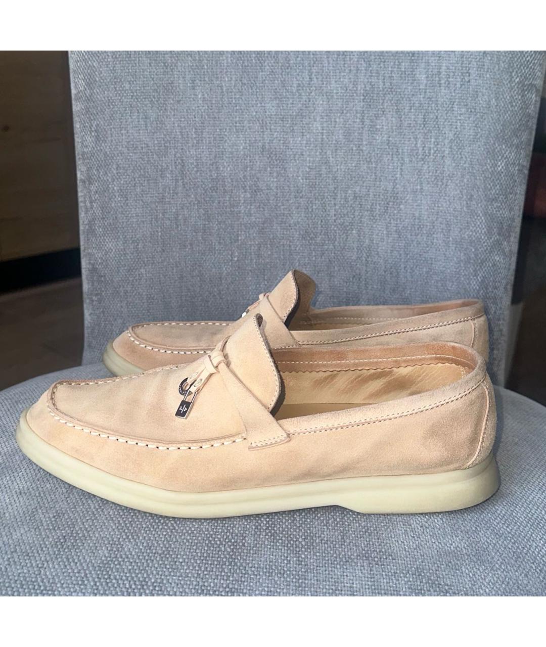 LORO PIANA Бежевые замшевые лоферы, фото 9