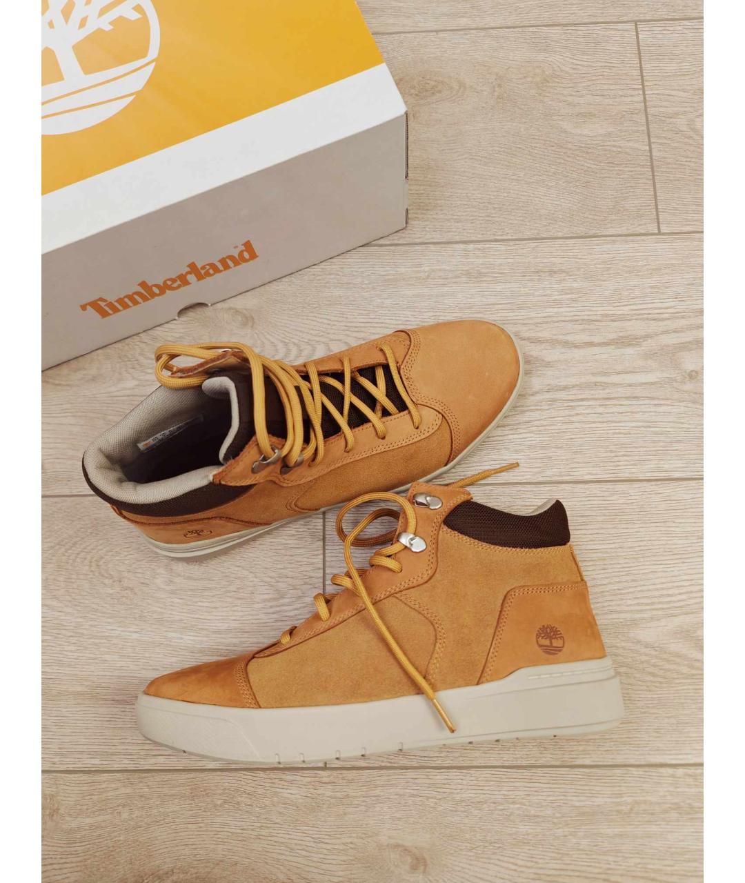 TIMBERLAND Желтые кожаные высокие кроссовки / кеды, фото 2