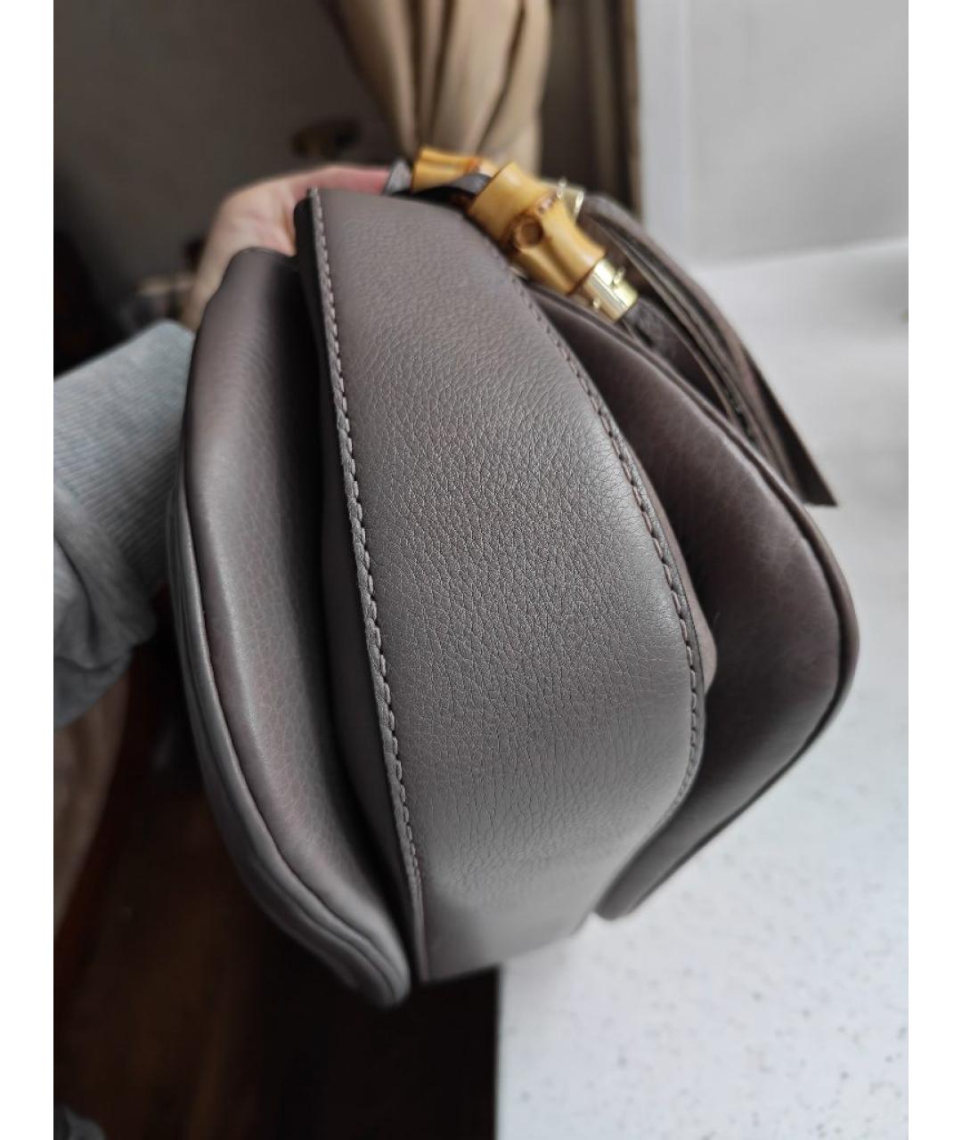 GUCCI Серая кожаная сумка с короткими ручками, фото 5