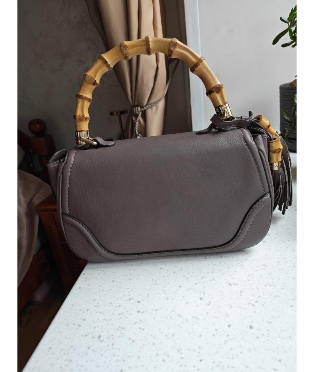GUCCI Серая кожаная сумка с короткими ручками, фото 3