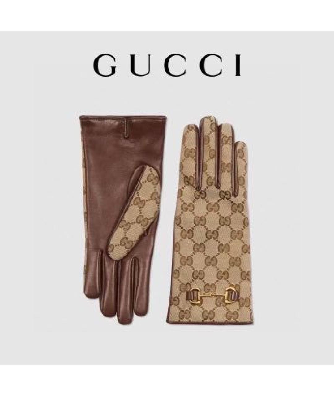 GUCCI Коричневые кожаные перчатки, фото 8