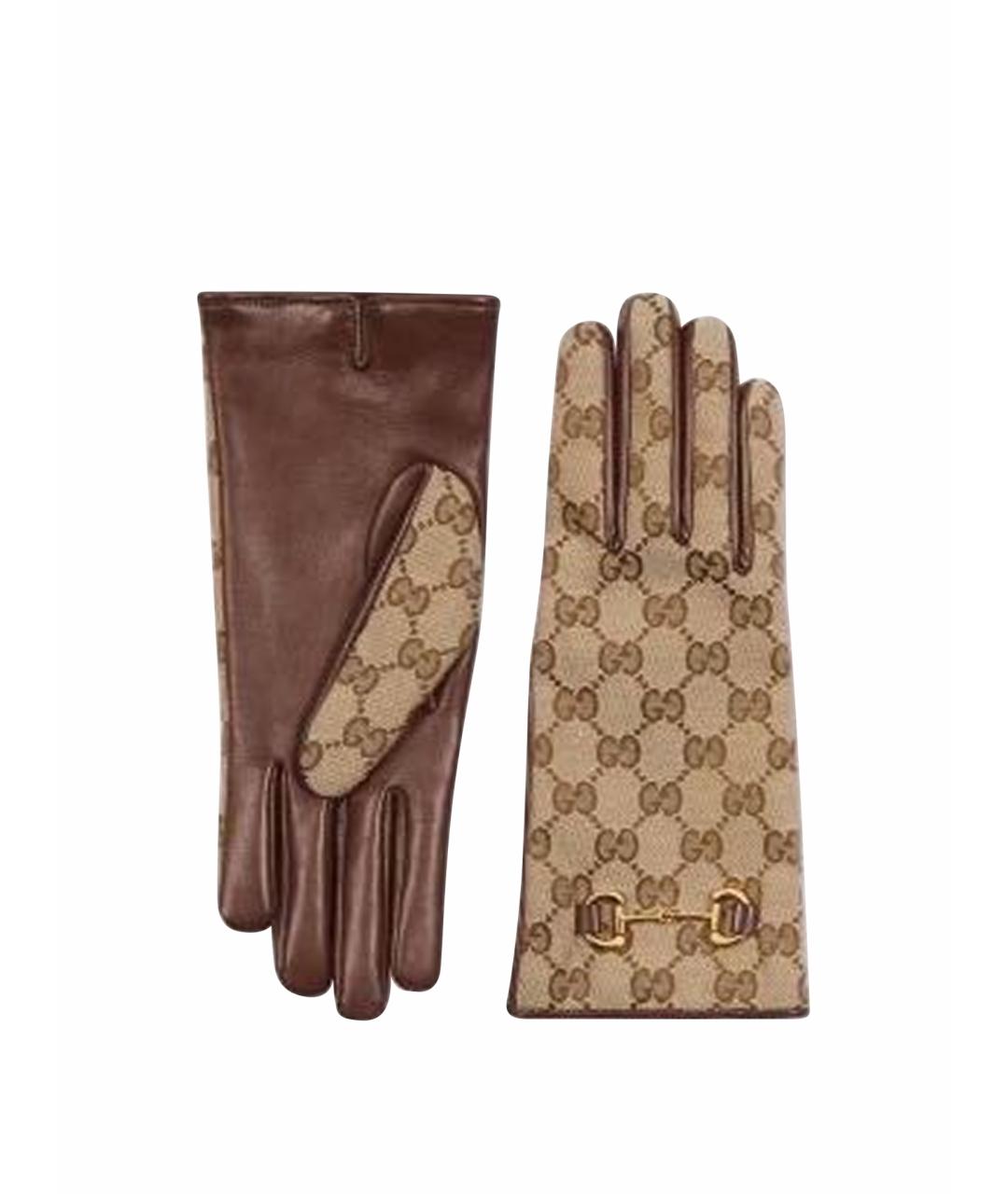 GUCCI Коричневые кожаные перчатки, фото 1