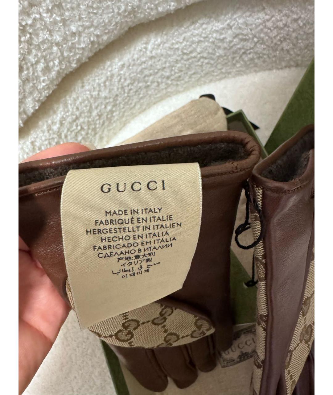 GUCCI Коричневые кожаные перчатки, фото 6