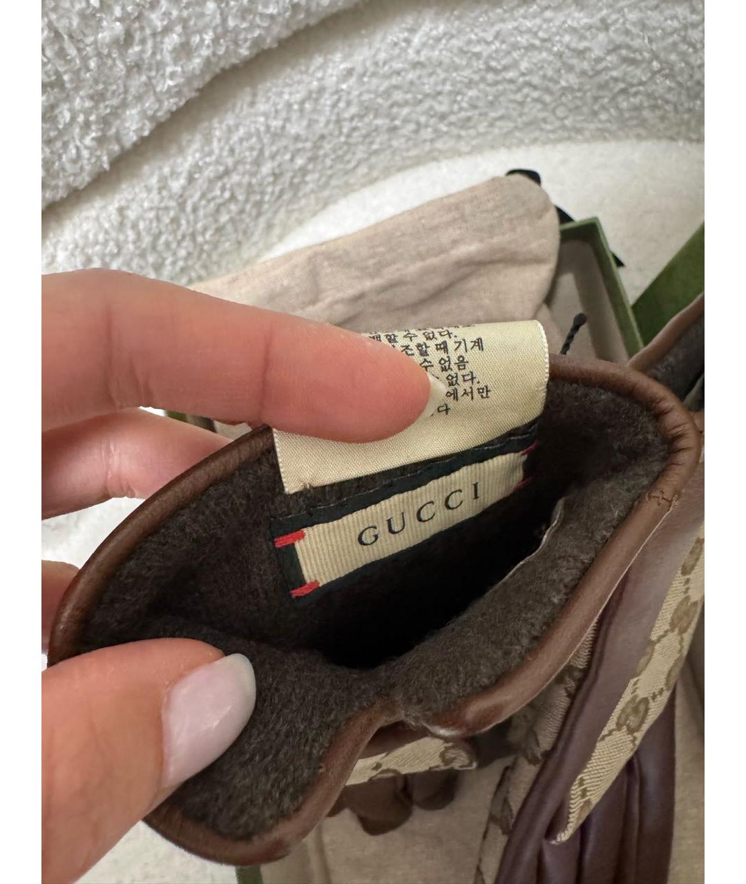 GUCCI Коричневые кожаные перчатки, фото 7