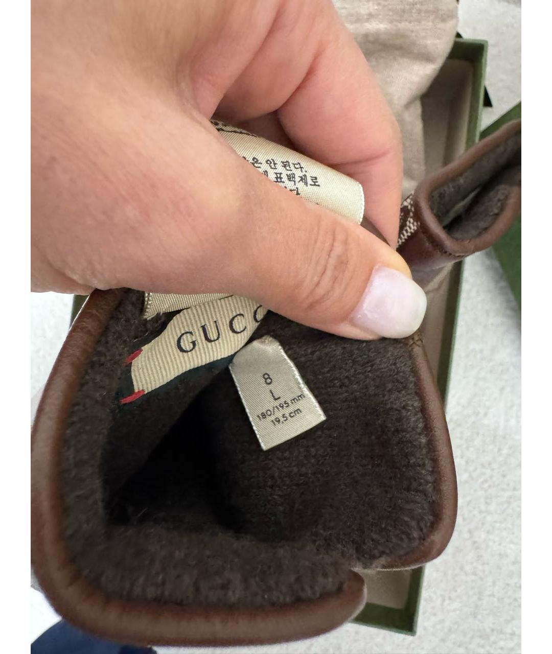 GUCCI Коричневые кожаные перчатки, фото 5