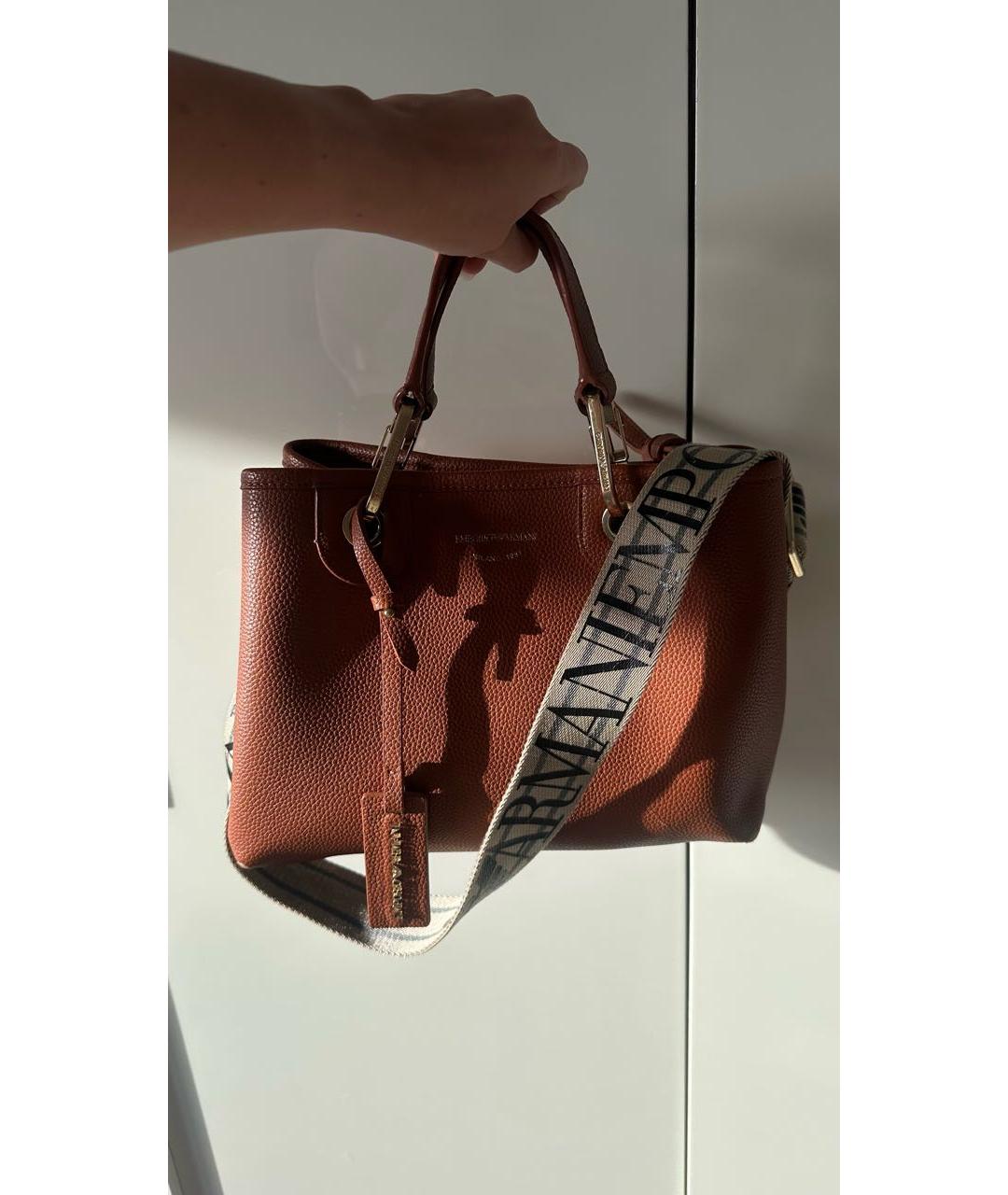 EMPORIO ARMANI Оранжевая кожаная сумка тоут, фото 4