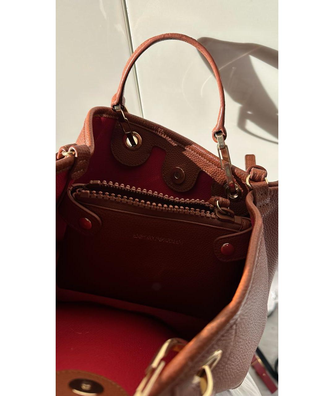 EMPORIO ARMANI Оранжевая кожаная сумка тоут, фото 3