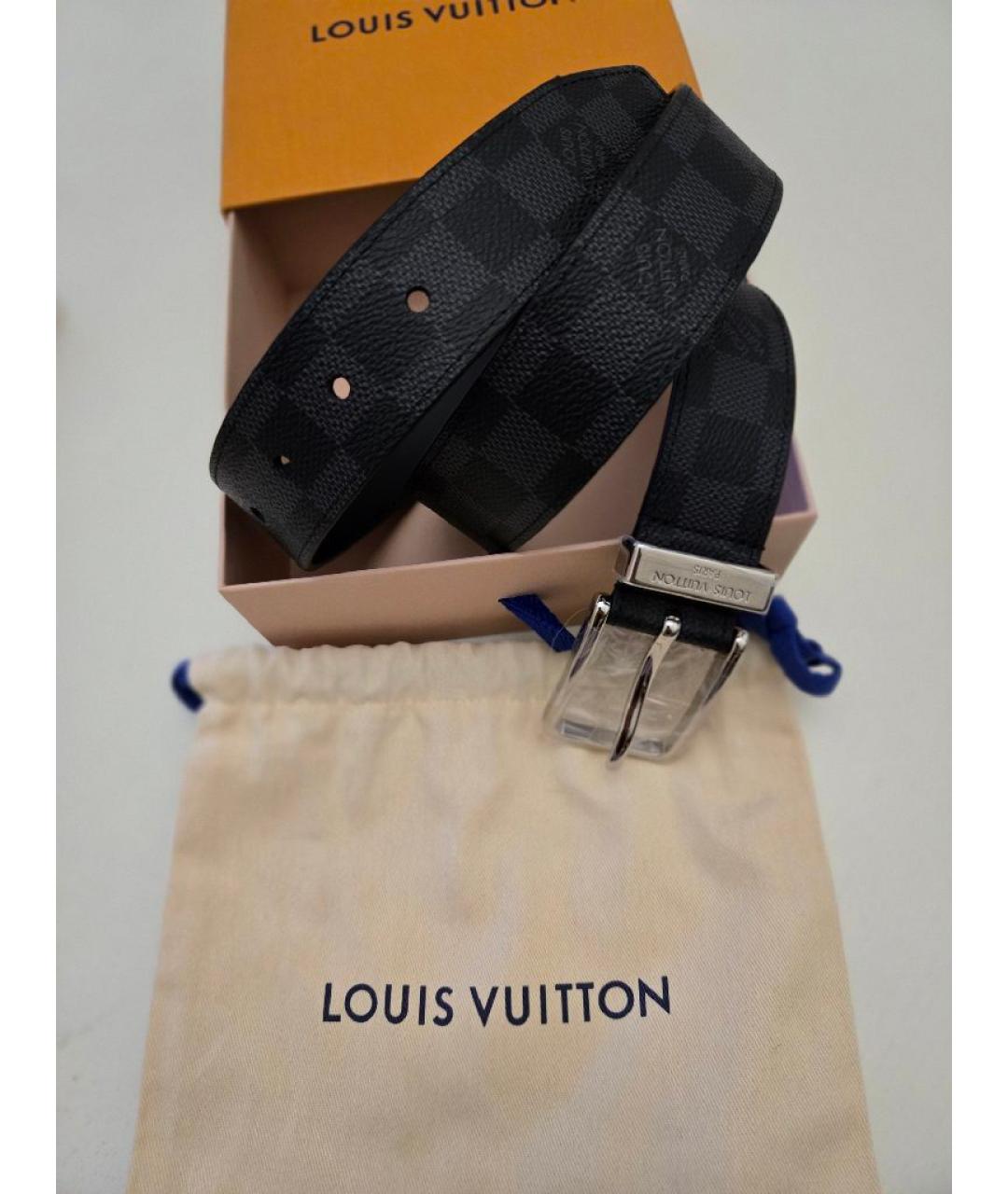 LOUIS VUITTON Антрацитовый кожаный ремень, фото 5