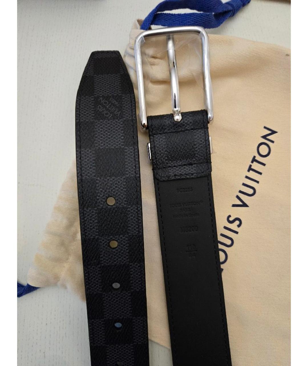 LOUIS VUITTON Антрацитовый кожаный ремень, фото 3