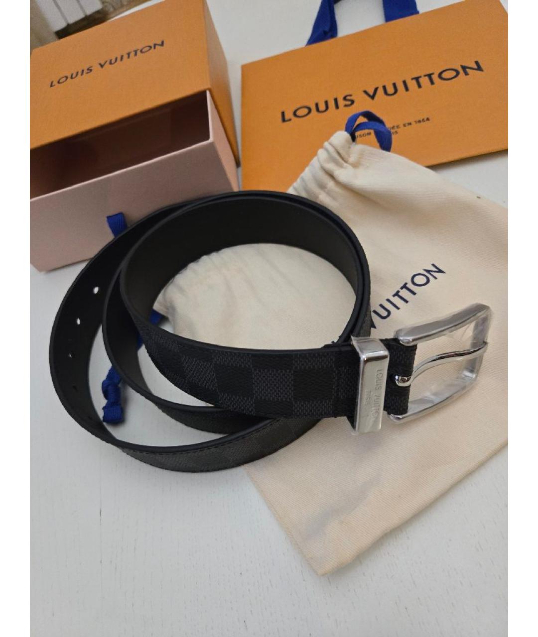 LOUIS VUITTON Антрацитовый кожаный ремень, фото 6