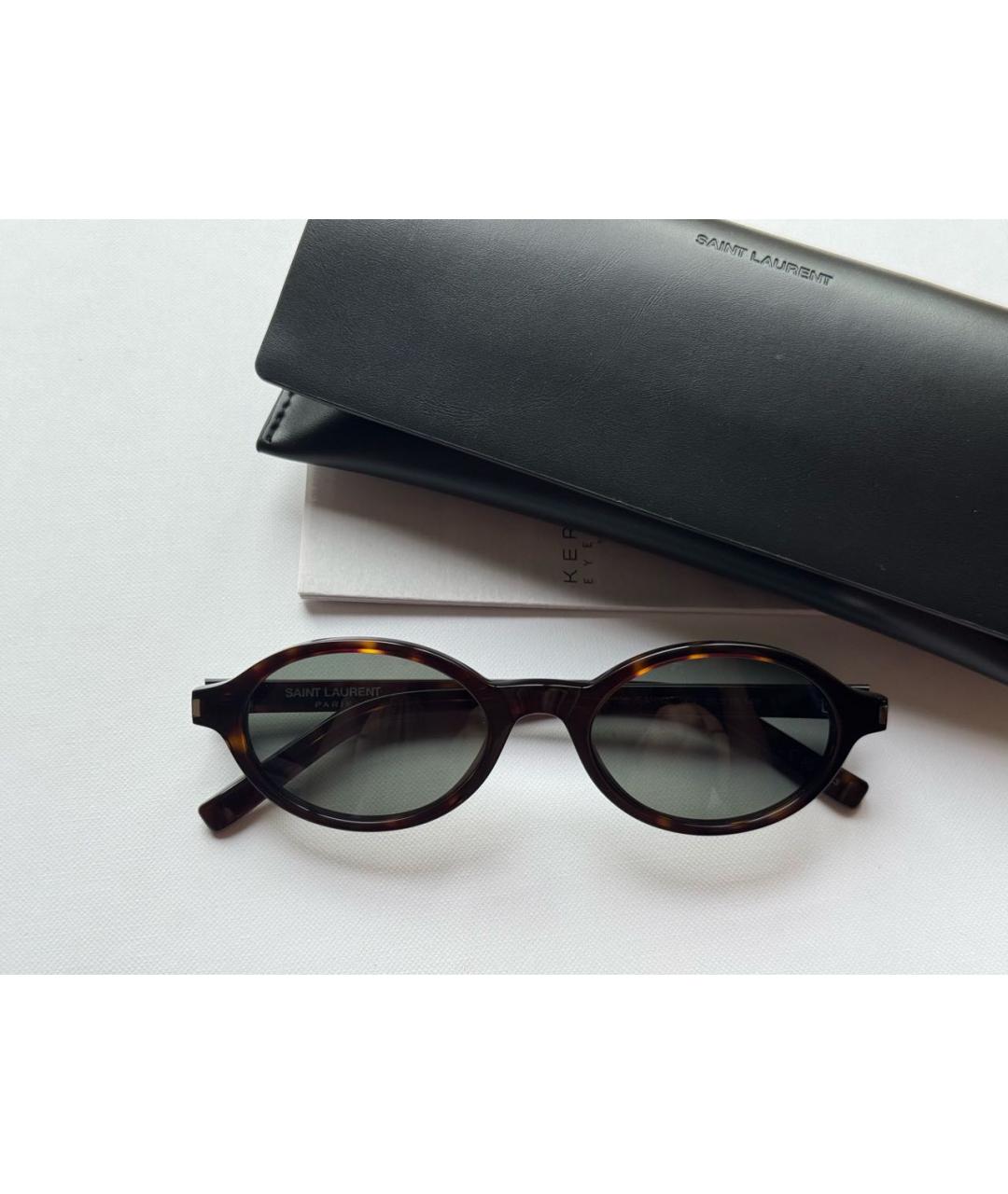 SAINT LAURENT Коричневые пластиковые солнцезащитные очки, фото 5