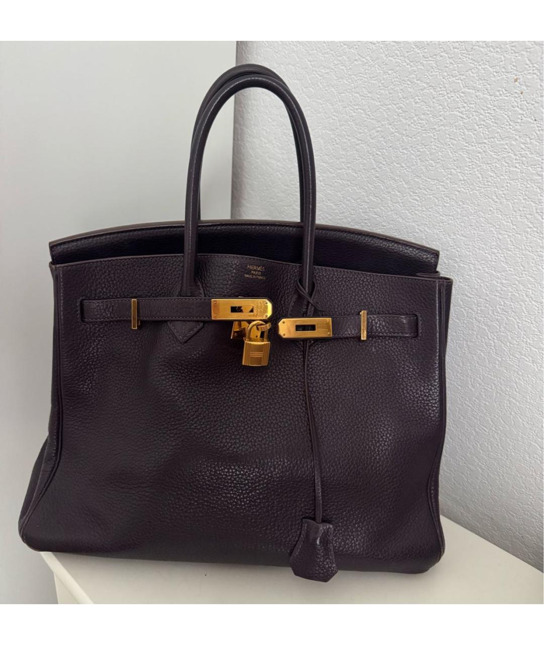 HERMES Фиолетовая кожаная сумка с короткими ручками, фото 9