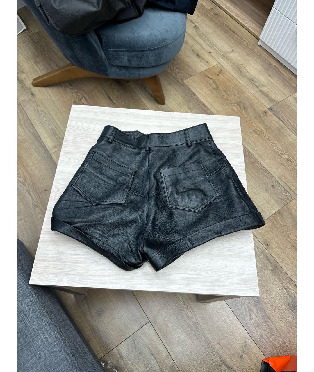 SAINT LAURENT Черные кожаные шорты, фото 2