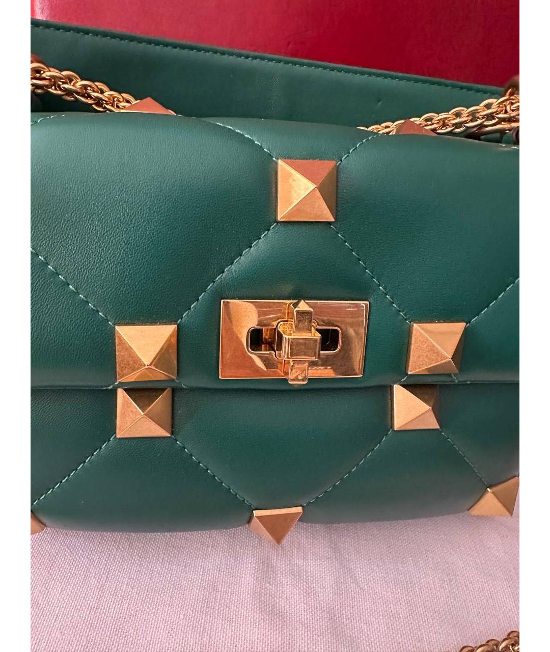 VALENTINO Зеленая кожаная сумка с короткими ручками, фото 3