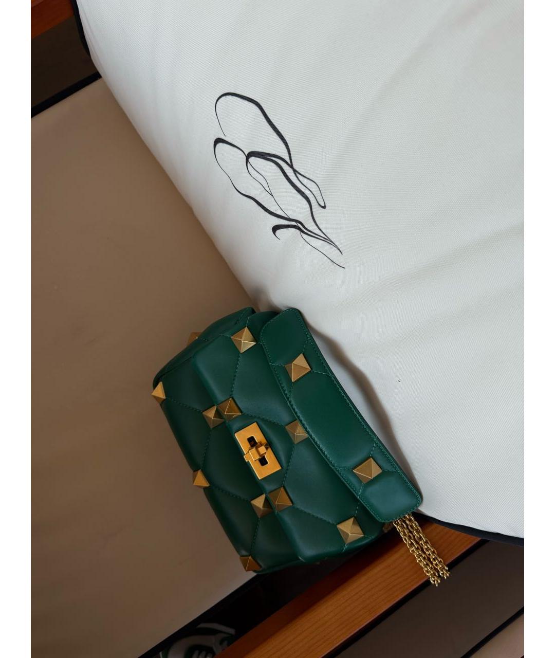VALENTINO Зеленая кожаная сумка с короткими ручками, фото 5