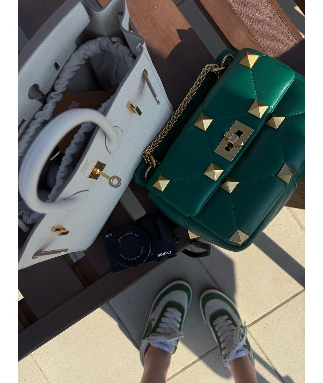 VALENTINO Зеленая кожаная сумка с короткими ручками, фото 6