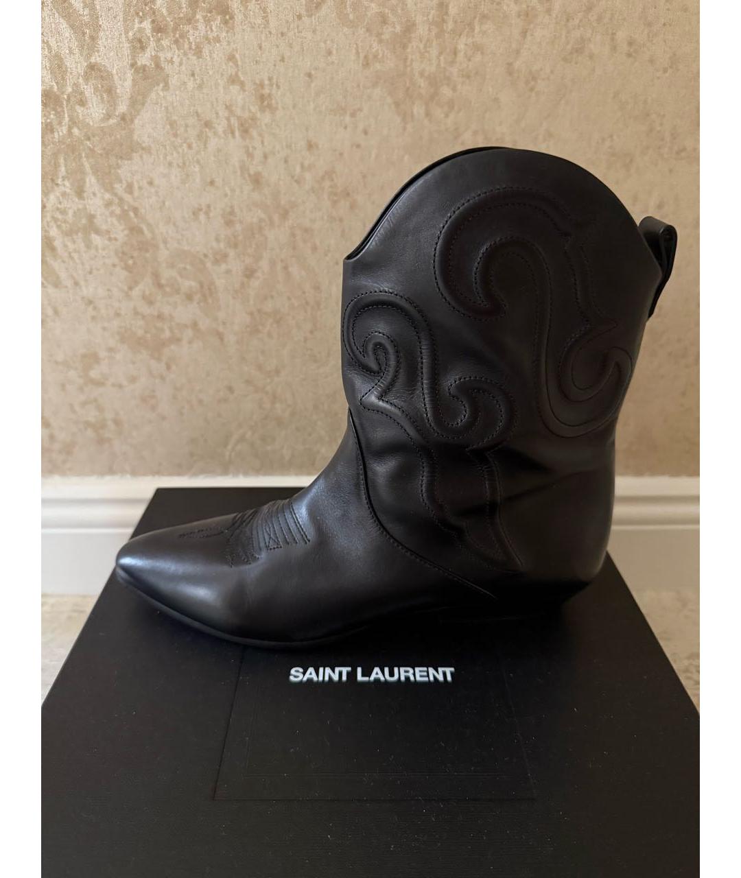 SAINT LAURENT Черные кожаные полусапоги, фото 5