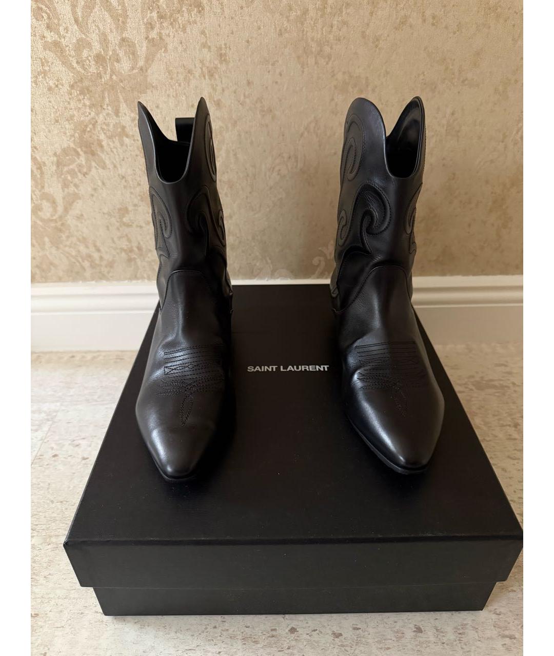 SAINT LAURENT Черные кожаные полусапоги, фото 2