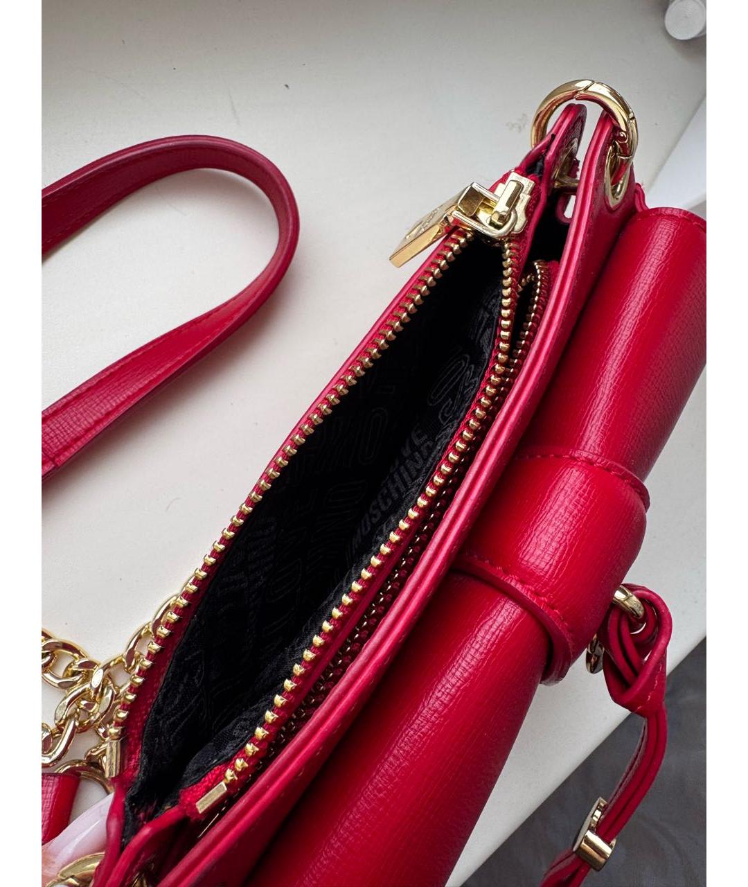 MOSCHINO Красная кожаная сумка через плечо, фото 4