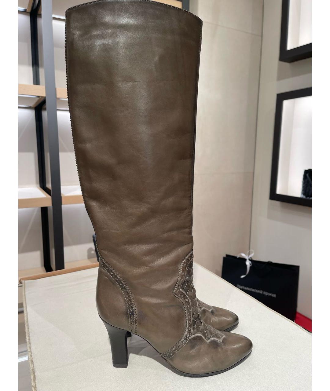 BOTTEGA VENETA Хаки кожаные сапоги, фото 5