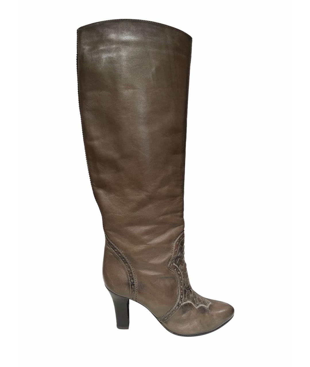 BOTTEGA VENETA Хаки кожаные сапоги, фото 1