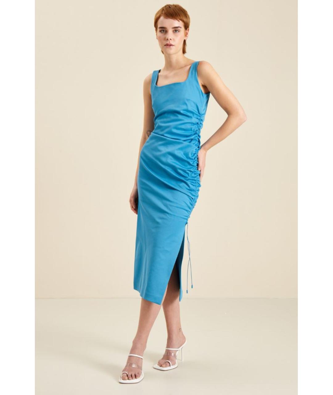 SPORTMAX Бирюзовое хлопковое повседневное платье, фото 5