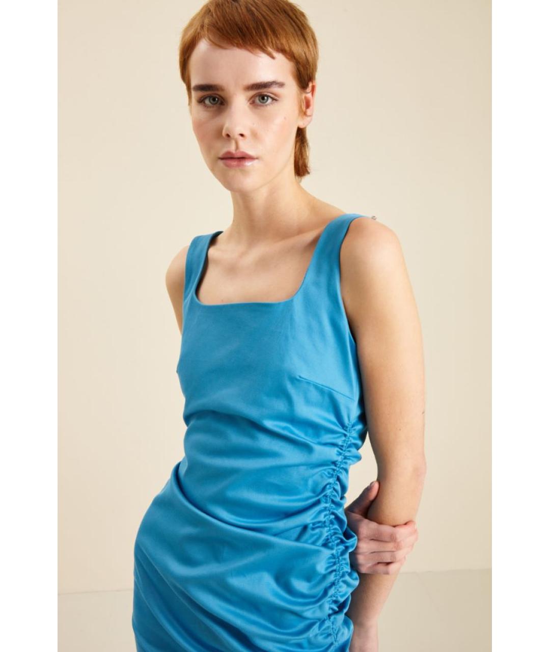 SPORTMAX Бирюзовое хлопковое повседневное платье, фото 3