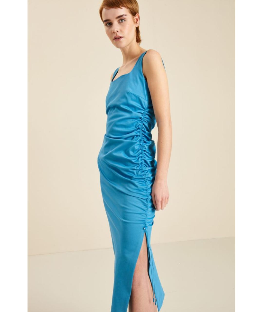 SPORTMAX Бирюзовое хлопковое повседневное платье, фото 4
