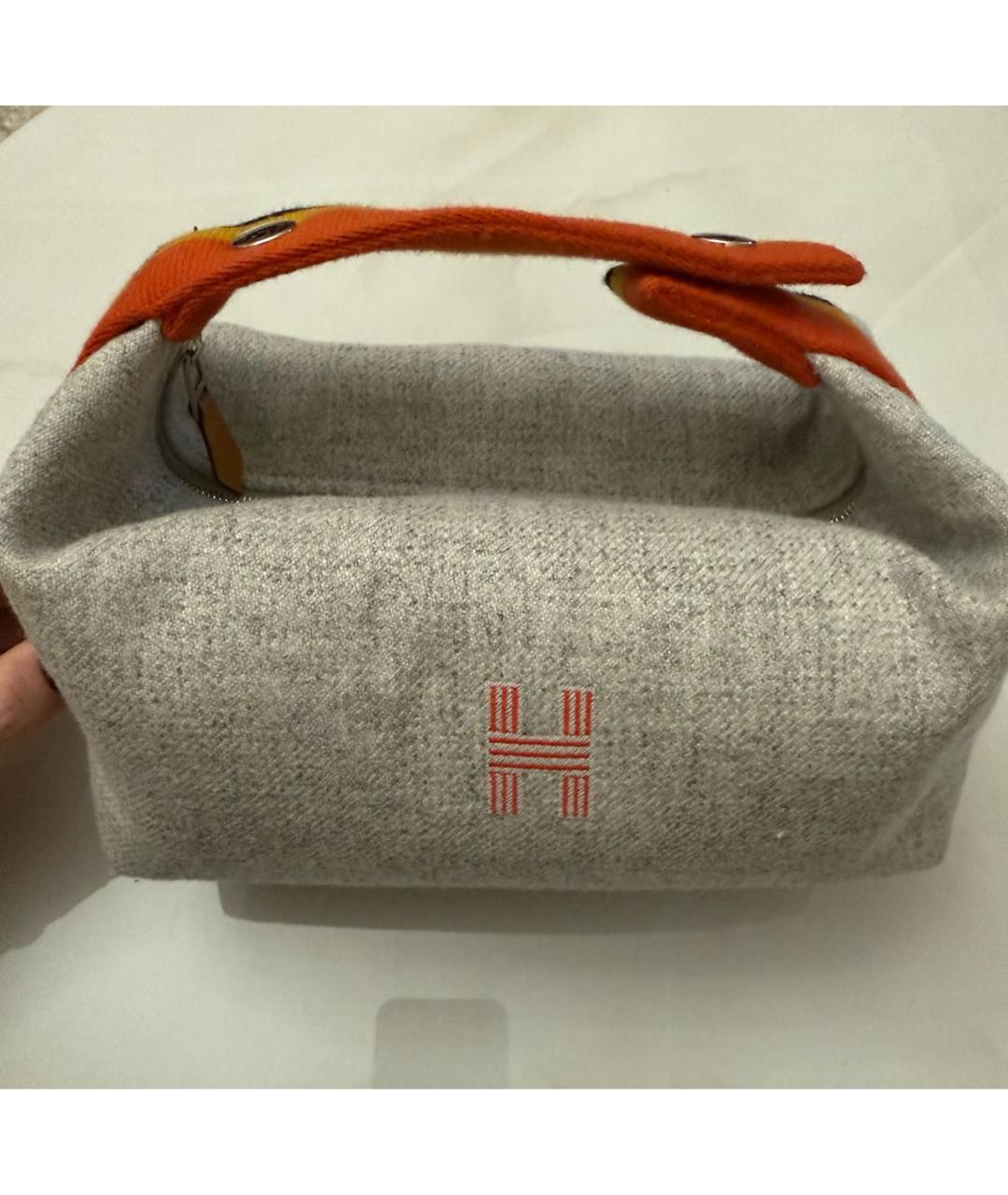 HERMES Серая шерстяная косметичка, фото 2