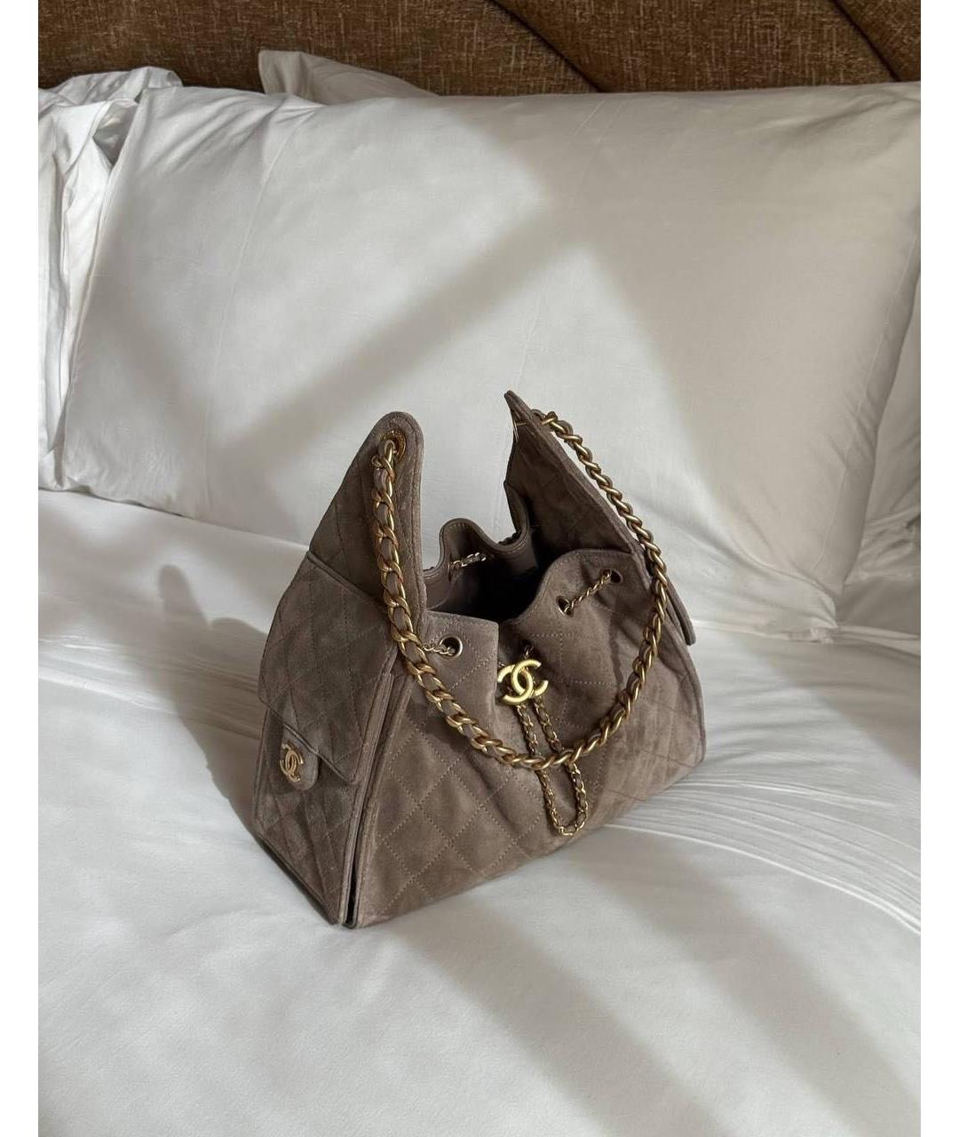 CHANEL Коричневая замшевая сумка тоут, фото 4