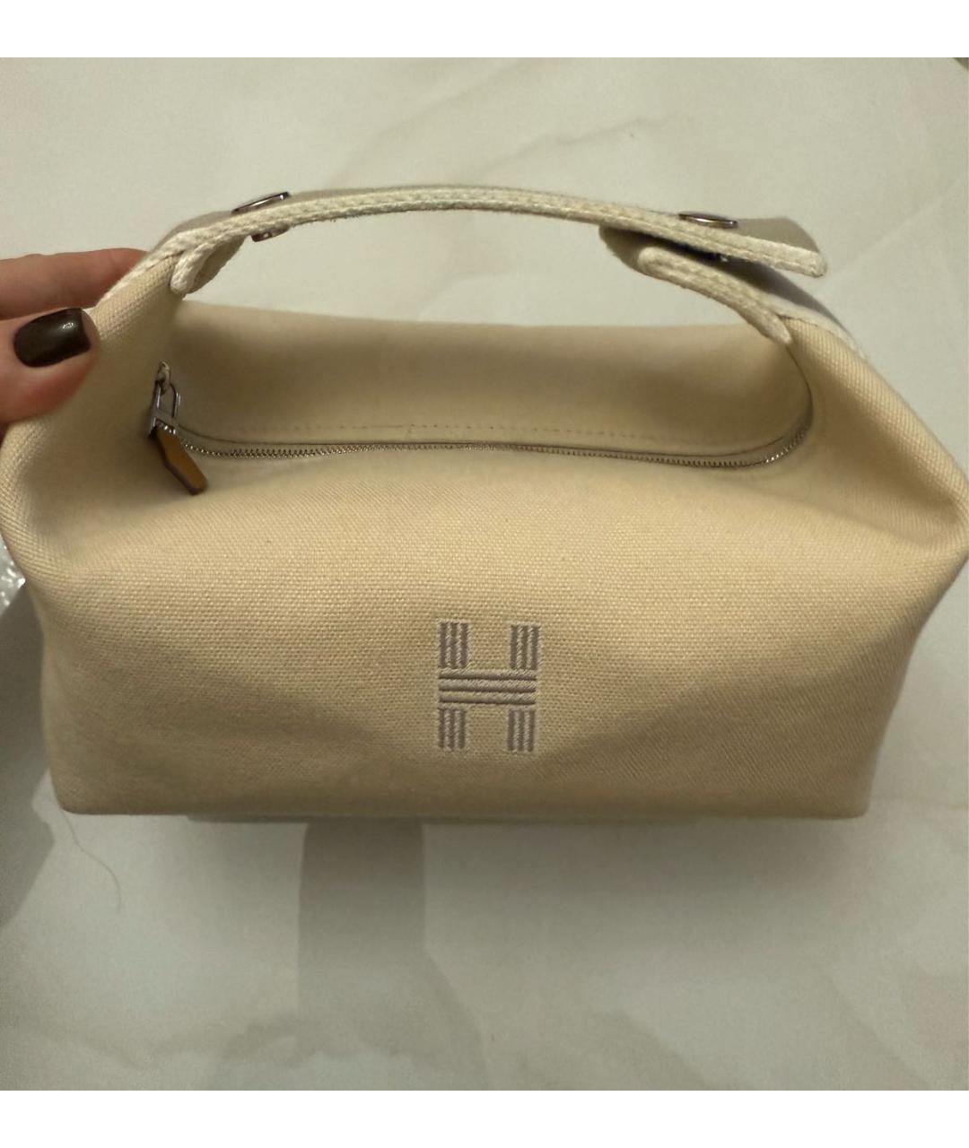 HERMES Бежевая хлопковая косметичка, фото 2