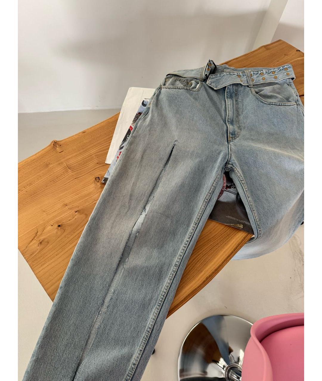 MAISON MARGIELA Голубые хлопковые прямые джинсы, фото 7