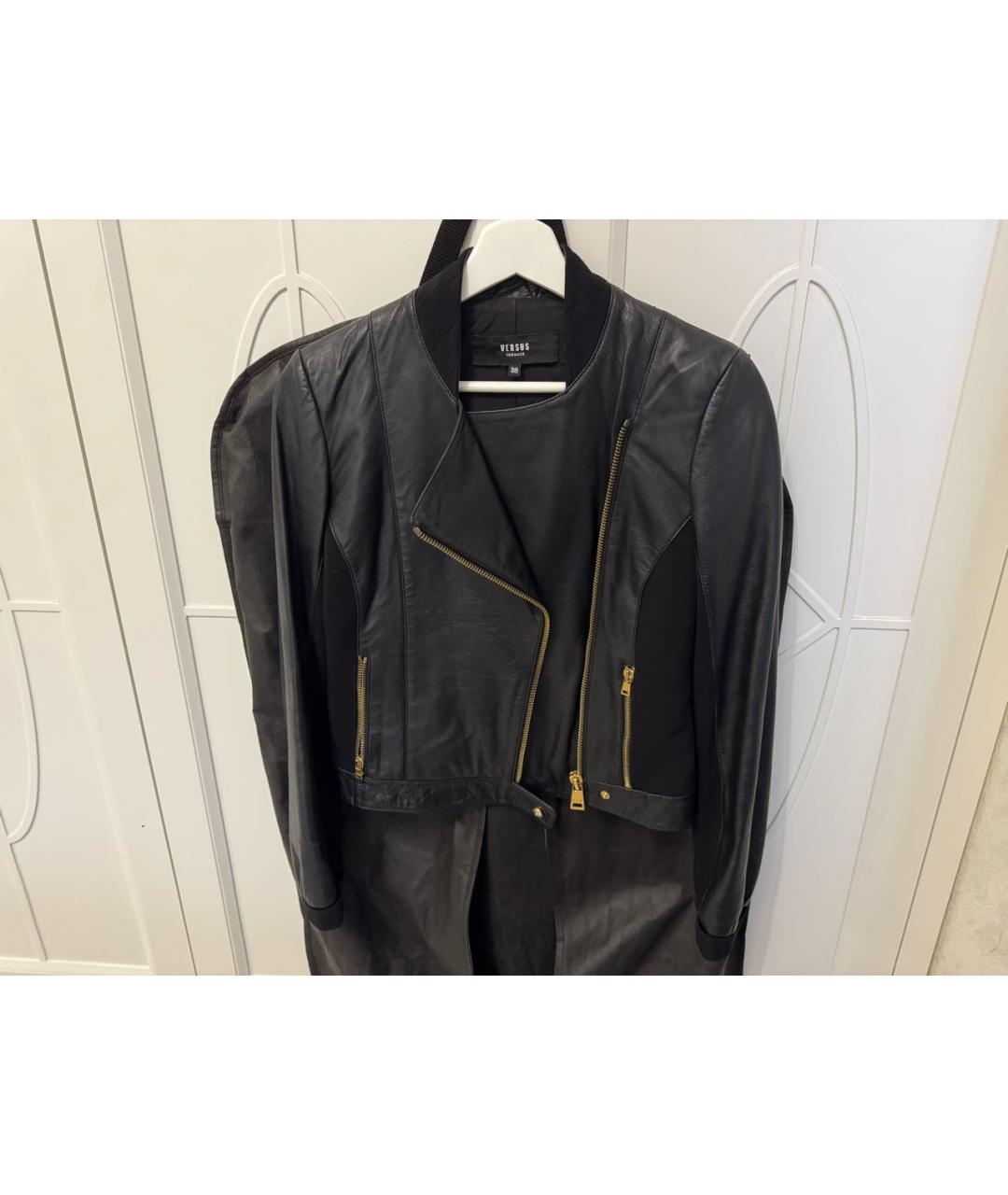 VERSUS VERSACE Черная кожаная куртка, фото 7