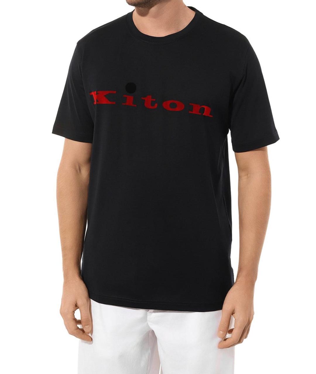 KITON Темно-синяя хлопковая футболка, фото 2