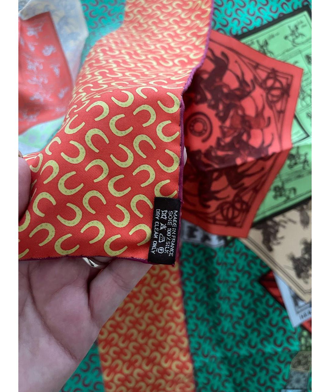 HERMES Зеленый шелковый платок, фото 4