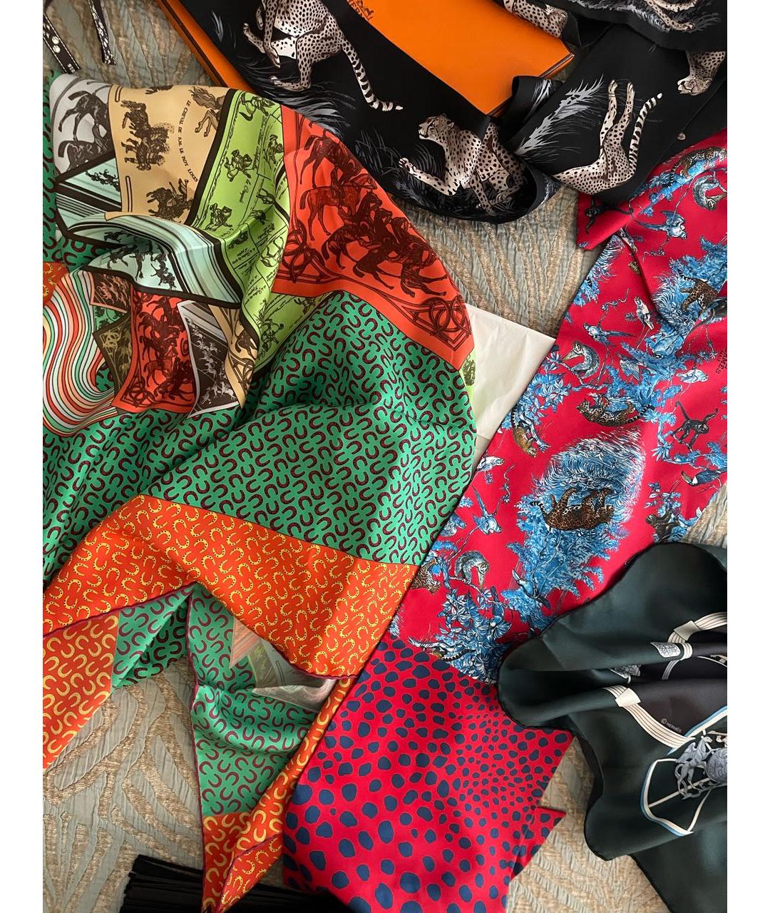 HERMES Зеленый шелковый платок, фото 6