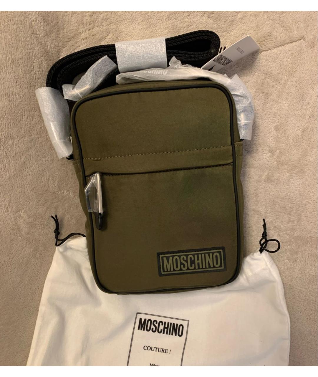MOSCHINO Хаки тканевая сумка на плечо, фото 2