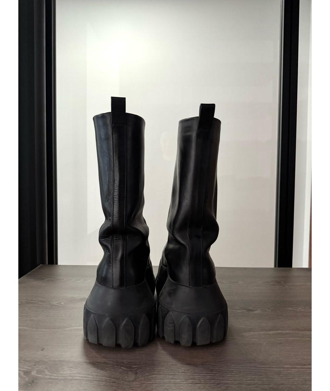 RICK OWENS Черные кожаные высокие ботинки, фото 4