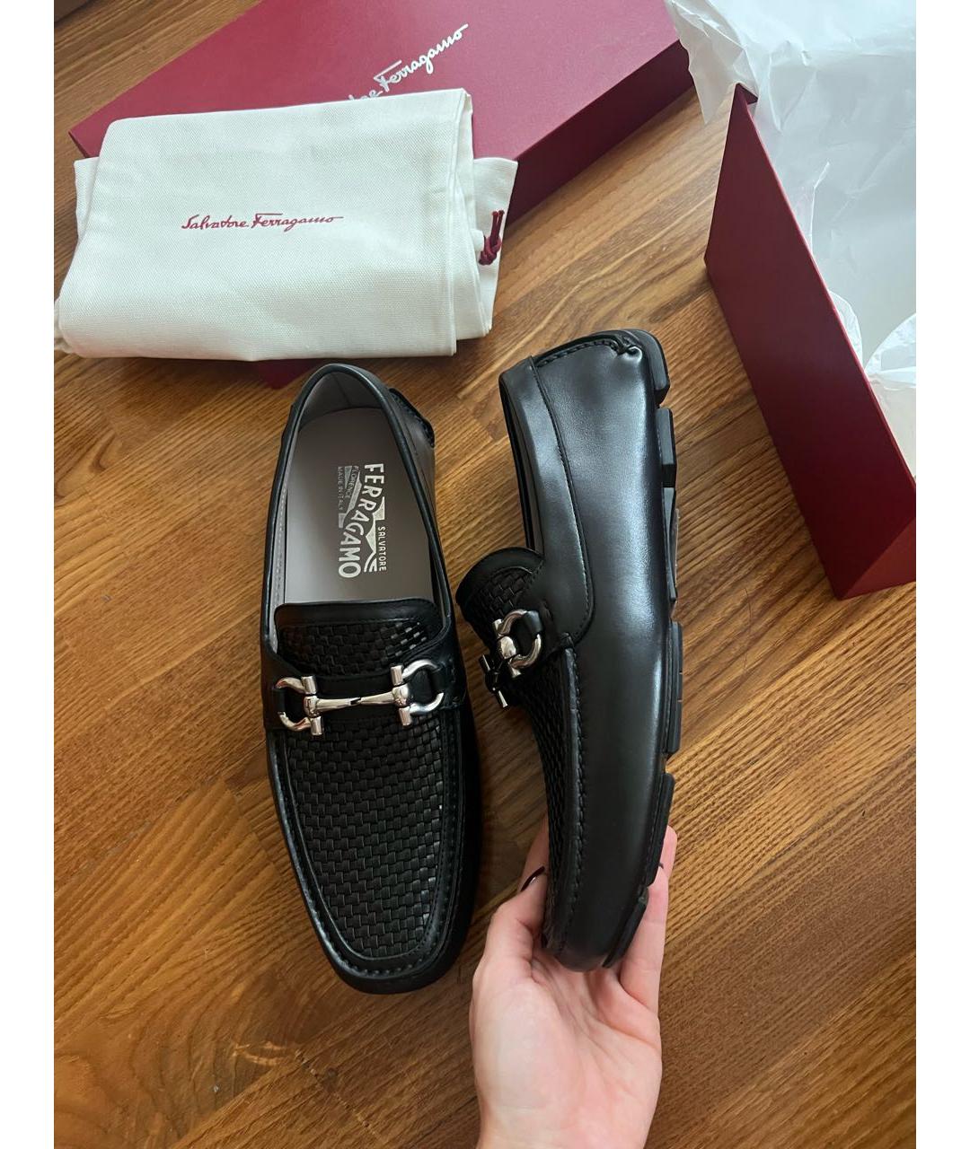 FERRAGAMO Черные кожаные мокасины, фото 9