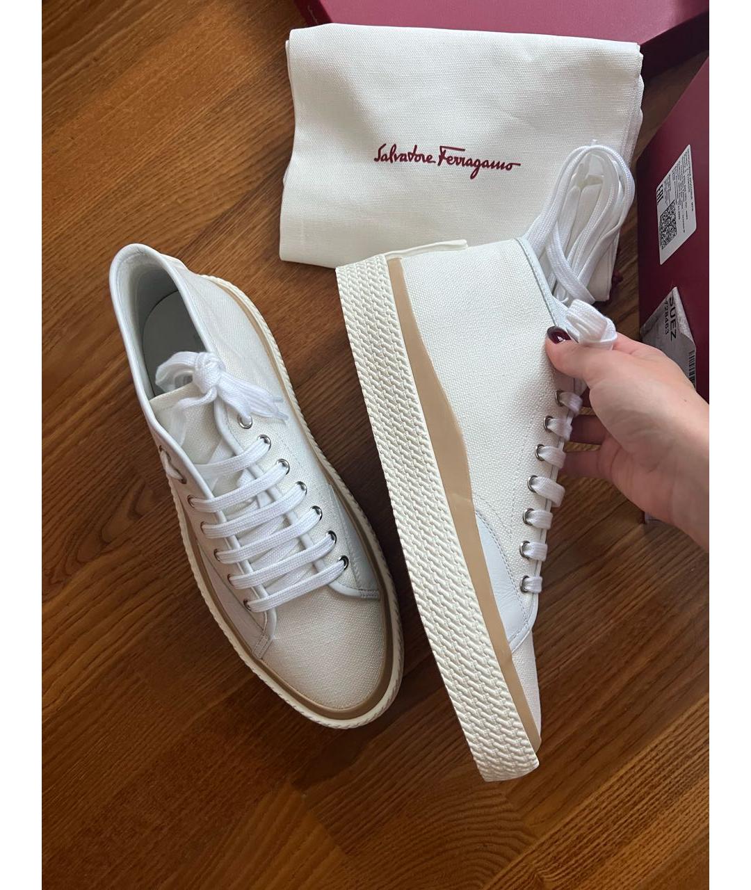 FERRAGAMO Белые текстильные высокие кроссовки / кеды, фото 3