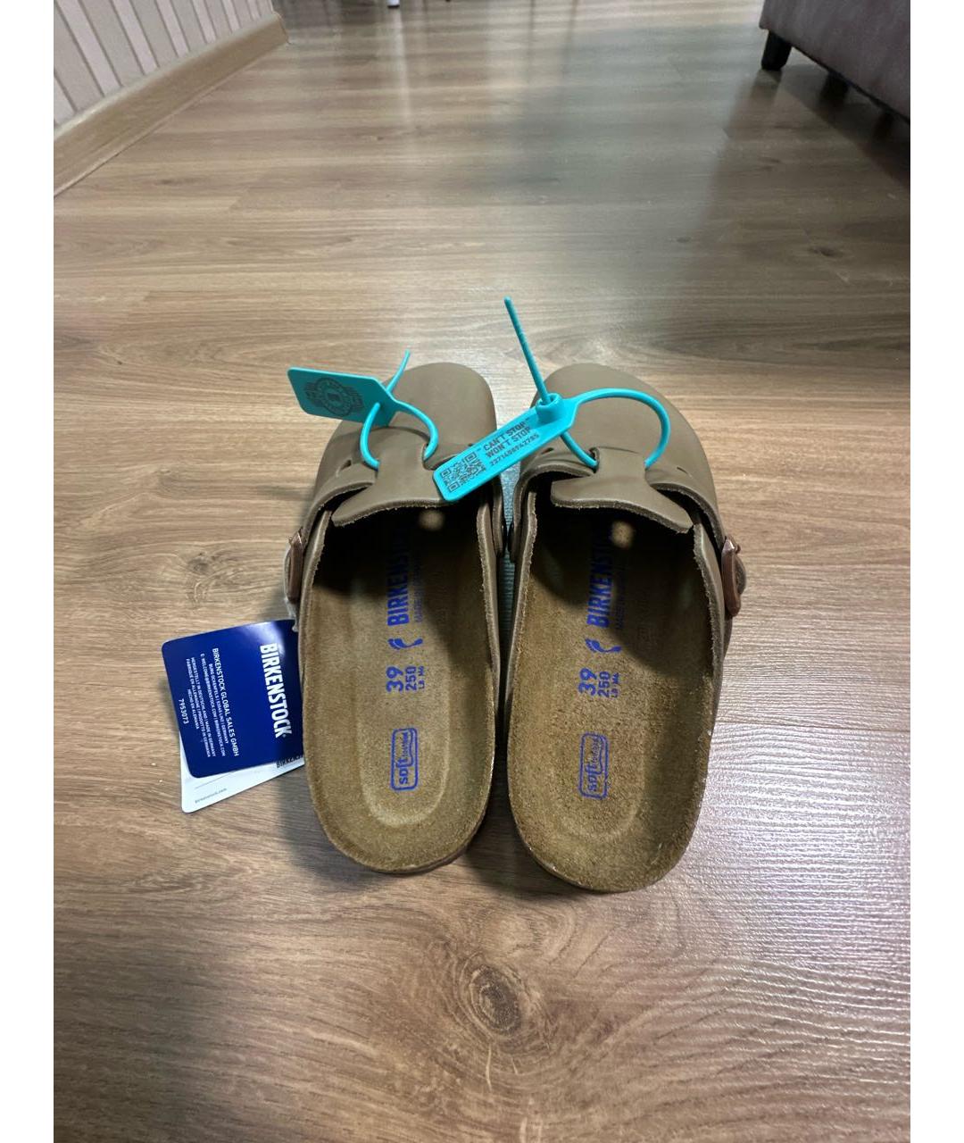 BIRKENSTOCK Коричневые кожаные шлепанцы, фото 4