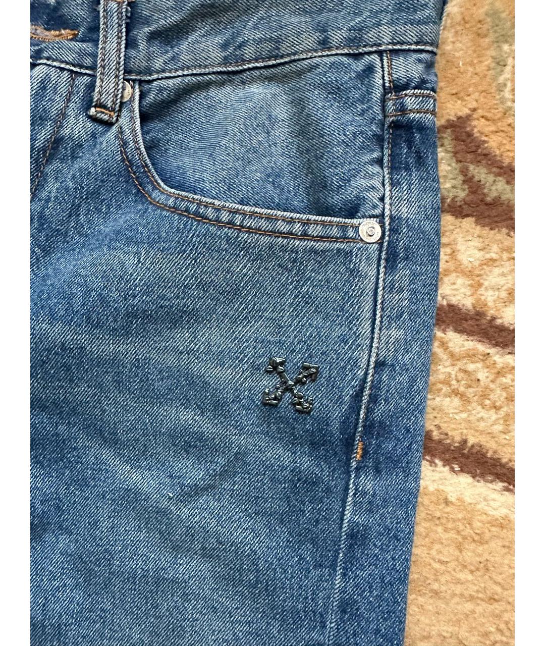OFF-WHITE Синие хлопковые прямые джинсы, фото 4