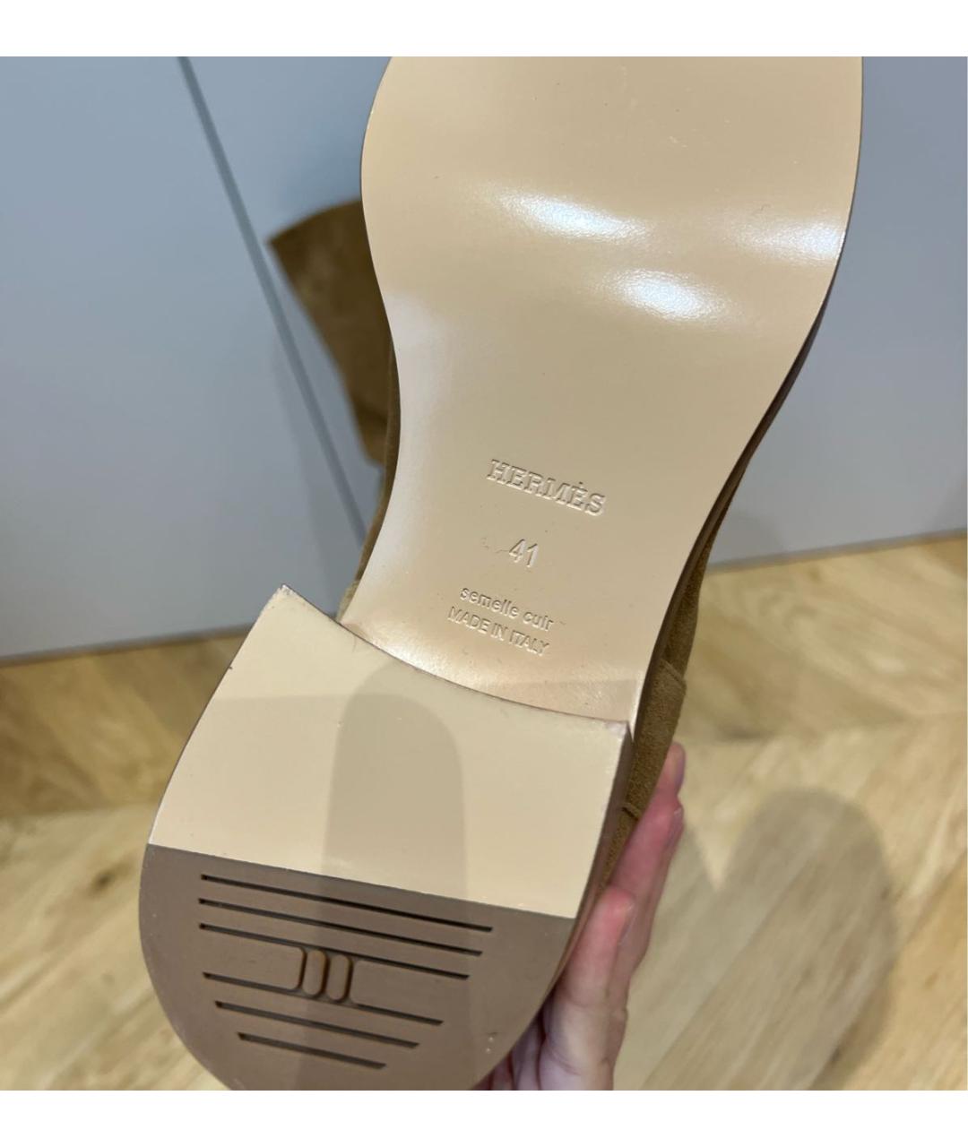 HERMES Бежевые замшевые сапоги, фото 3