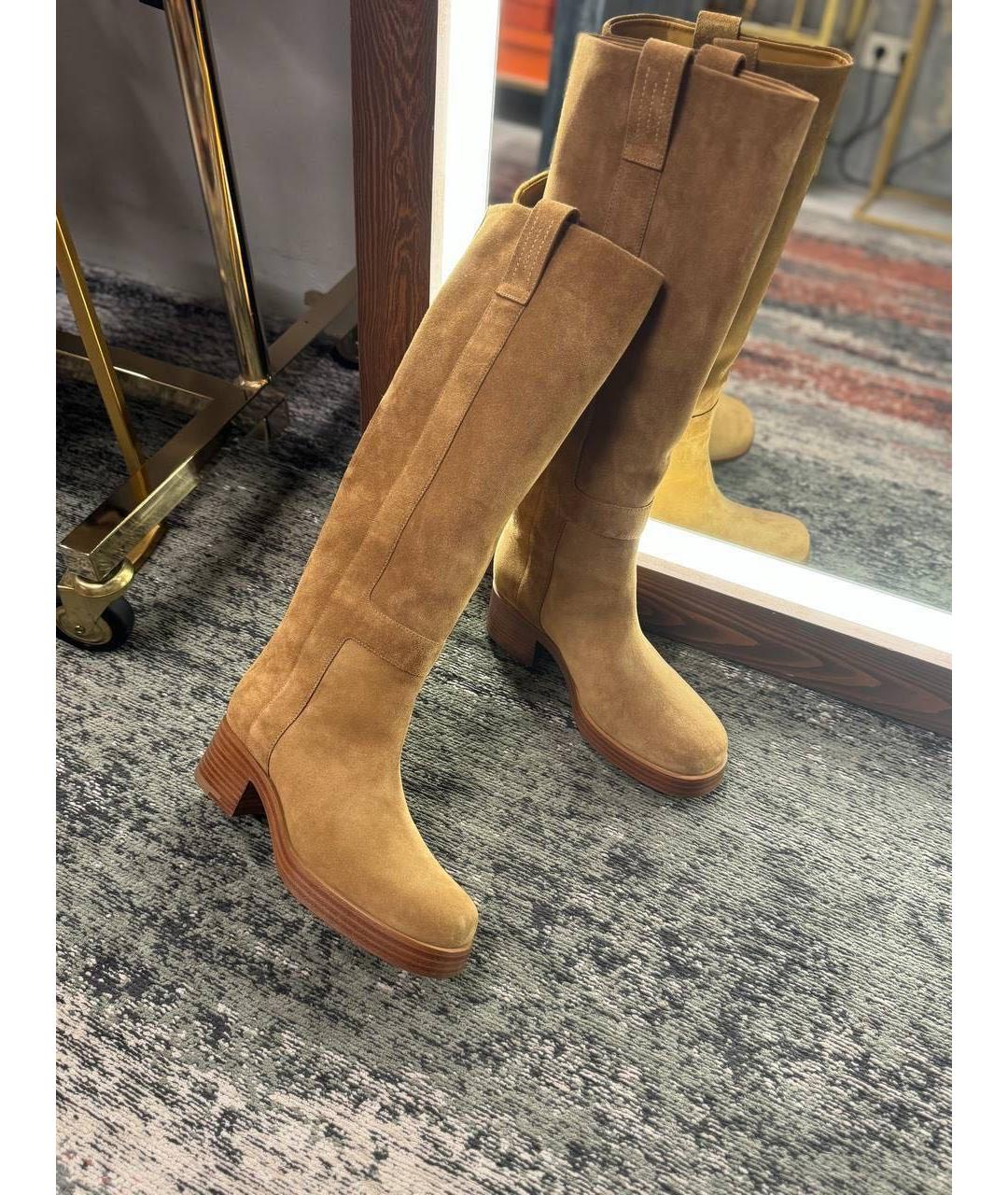 HERMES Бежевые замшевые сапоги, фото 2