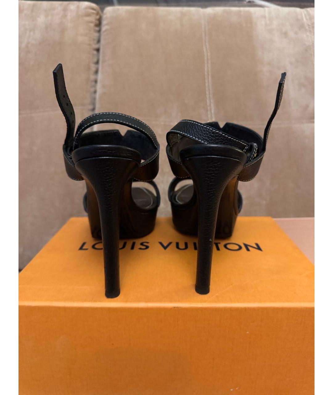 LOUIS VUITTON Черные кожаные босоножки, фото 4