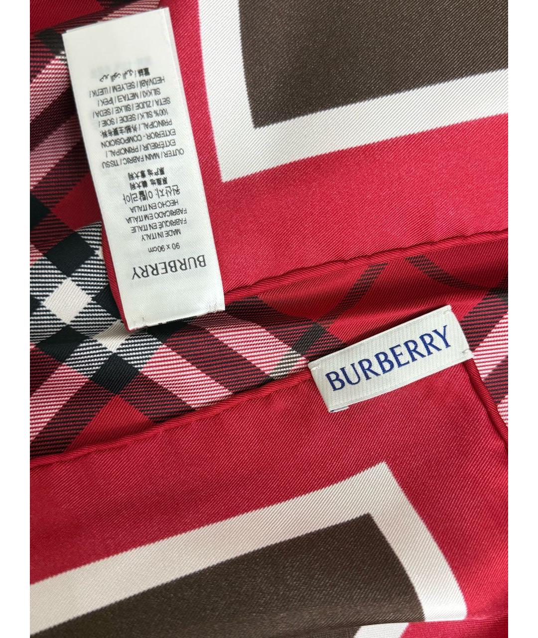 BURBERRY Красный шелковый платок, фото 7